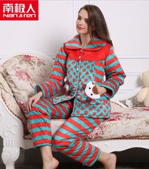 2014新款南极人 秋冬季长袖女人睡衣法兰绒家居服套装 保暖起居服