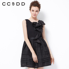 预售CCDD2015春装专柜正品女装 欧根纱礼服裙 黑白色荷叶边蛋糕裙