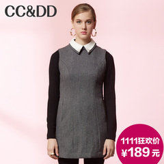 【爆】CCDD2014冬装正品新款女装英伦风羊毛背心裙钉珠翻领连衣裙