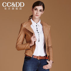 CCDD2014秋装专柜正品新款女装机车外套立领双排扣短打皮衣