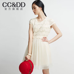 CCDD正品2014夏装新款女装甜美裸色短袖连衣裙蕾丝公主裙