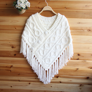 013秋装套头流苏毛线斗篷披肩编织手工<em>毛衣</em>外