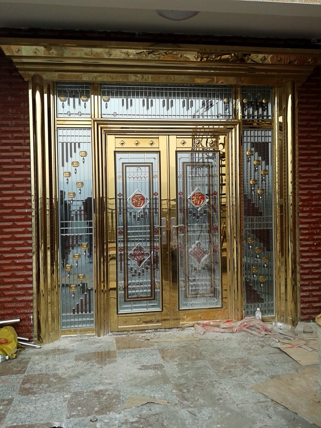 SUS304带门头钛金不锈钢四开门 不锈钢防盗门