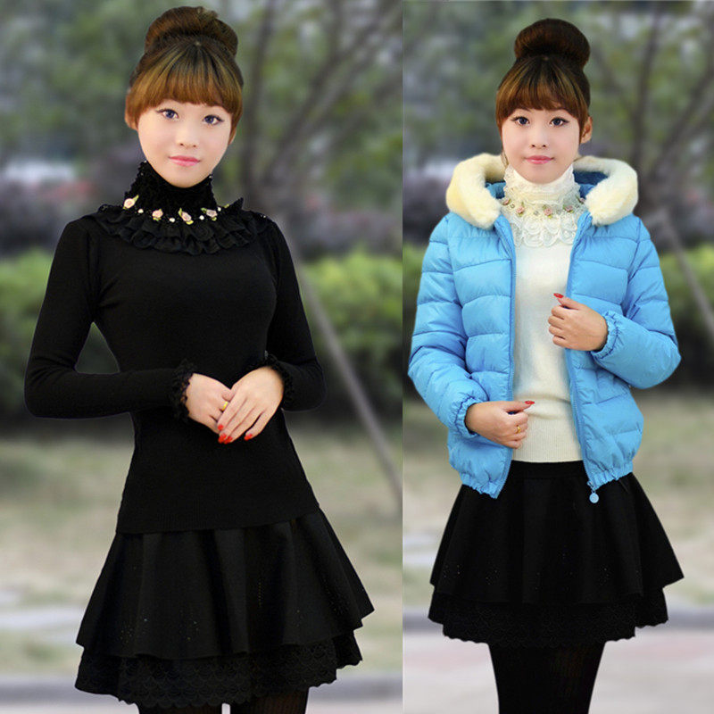 <em>朵以</em>2013冬季新款蕾丝花边白色粉红花朵<em>打底</em>