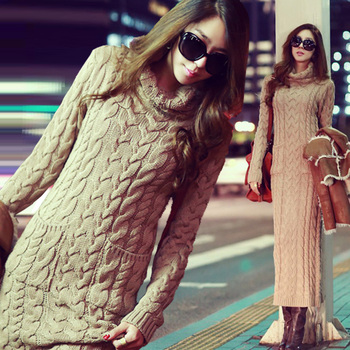 <em>毛衣</em>搭配_冬装长款<em>毛衣连衣裙 修身</em>真羊毛麻花