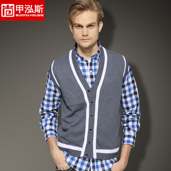 <em>针织衫搭配</em>_尚甲泓斯春装男款针织衫<em>开衫</em>v领毛