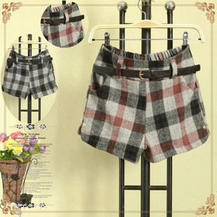 【咪咪_淘衣坊】秋冬<em>韩版毛呢格子短裤</em>包邮 复