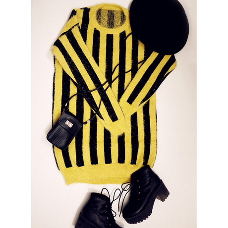 【路西亚_2007】韩国<em>条纹加厚</em>马海毛<em>毛衣</em>中长