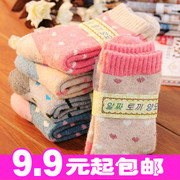 秋冬可爱纯色爱心印花超厚羊毛袜保暖袜子 中筒袜毛圈