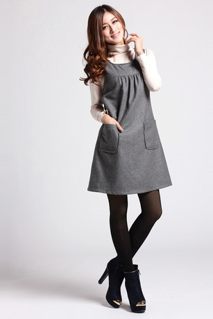 裤吧大码小码专卖】加大秋冬款羊毛呢<em>背心裙</em>连