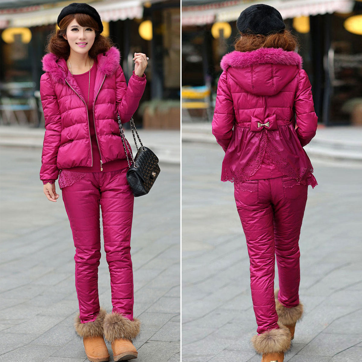 欧洲站胖mm大码<em>卫衣三件套</em>羽绒服套装<em>女款</em>女