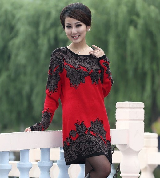<em>女士</em>秋冬连衣裙<em>中年</em>妇女圆领打底外<em>穿</em>羊毛绒裙