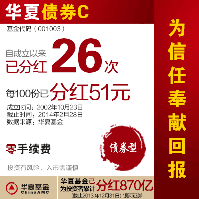 华夏债券型投资基金C 零手续费热销基金公司投