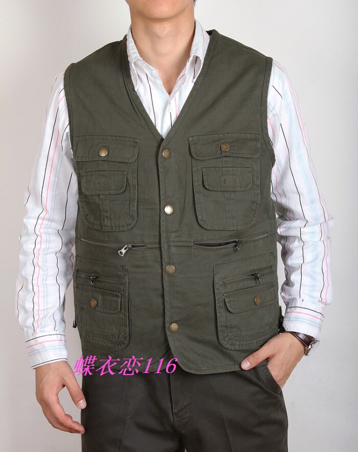 中<em>老年春秋</em>装<em>男式</em>全棉加大<em>马甲</em>男士钓鱼多兜坎