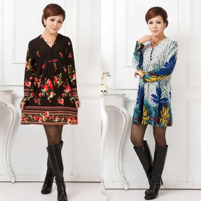 <em>特价春季女装</em>中老年法国绒修身长袖大码打底裙