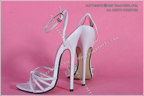 莱丝蕾蒂111W\/16cm白色细带漆皮高跟凉鞋结婚演出走秀夜店女鞋