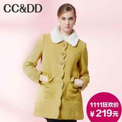 【爆】CCDD2014冬专柜正品新款女装波浪襟羊毛呢大衣毛领长款外套
