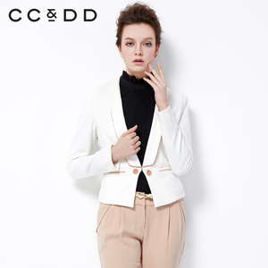CCDD专柜正品春装女式上衣青果领高腰修身短款小西装外套