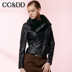 CCDD2014冬装专柜正品新款女装欧美朋克风机车皮夹克黑色短外套