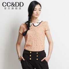 CCDD正品2014夏装新款女装甜美花领蕾丝短袖T恤打底衫