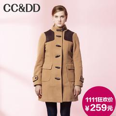 【爆】CCDD2014冬装正品新款女装立领牛角扣中长款羊毛呢大衣外套