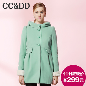 【爆】CCDD2014冬装专柜正品新款女装 连帽裙摆中长款外套羊毛呢