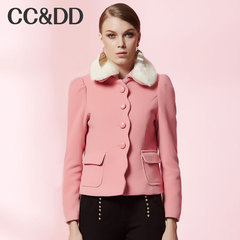 CCDD2014冬装专柜正品新款女装甜美学院风毛领短款羊毛呢外套