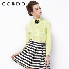 预售CCDD2015春装专柜正品新款女装 荧光色法式燕子领纯棉衬衫