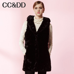 CCDD2014冬装专柜正品新款女装简约款无袖马甲连衣帽仿皮草