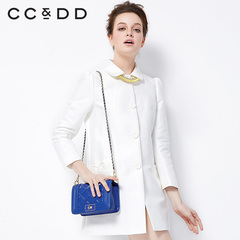 CCDD2015春装专柜正品新款女装 甜美白色中长款风衣宽松外套