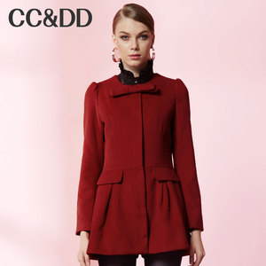 CCDD2014冬正品新款女装顺毛呢圆领外套中长款气质修身大衣