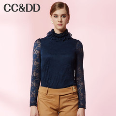CCDD2014冬装专柜正品新款女装复古立领钉珠打底衫纯色蕾丝衫