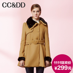 【爆】CCDD2014冬专柜正品新款女装糖果色毛领双排扣羊毛呢子大衣