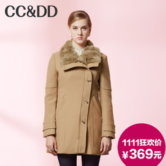 【爆】CCDD2014冬专柜正品新款女装濑兔毛领牛角扣羊毛呢大衣外套