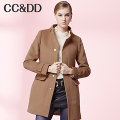 CCDD2014冬装专柜正品新款女装优雅立领外套中长款羊毛呢大衣