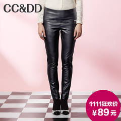 【爆】CCDD2014冬专柜正品新款女装黑色显瘦加绒加厚PU皮革紧身裤