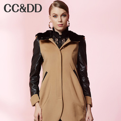 CCDD2014冬正品新款女装 连帽休闲外套 修身中长款呢大衣