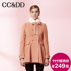 【爆】CCDD2014冬专柜正品新款女装甜美裙摆兔毛领羊毛呢大衣外套
