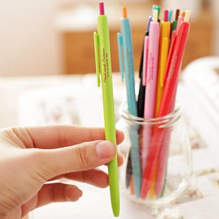 韩版文具 超好写 简约糖果色英文细笔杆按动式