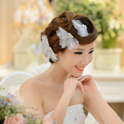 韩式蕾丝花朵盘发新娘头饰结婚发饰套装婚纱配