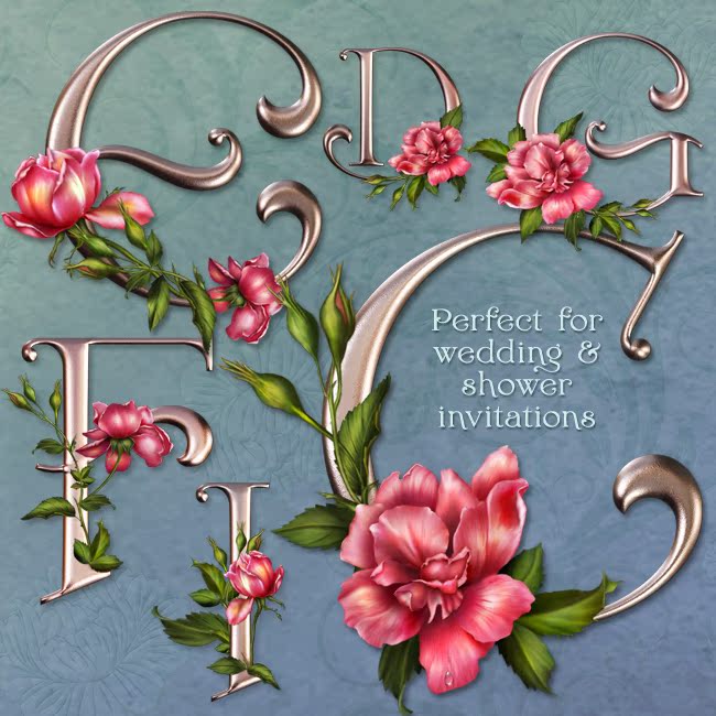 漂亮复古花体玫瑰花英文字母高清PNG免抠图