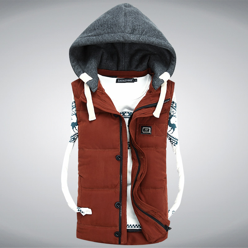 秋冬款时尚羽绒棉<em>马甲</em>男 <em>韩版</em>可拆卸帽<em>男士</em>棉