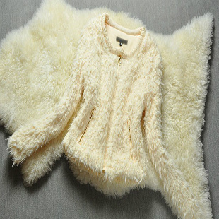 美大牌新款秋冬女上衣人造毛皮草百搭<em>无领</em>拉链
