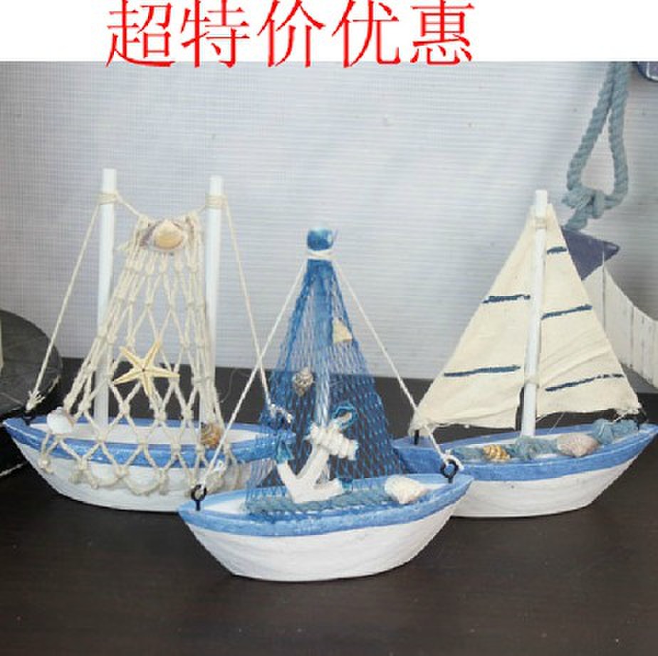 馨迪维拉 家居个性手工船模型饰品摆件 地中海风格木质工艺船