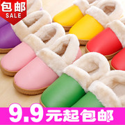 2013新款冬季男女款可爱毛绒包跟棉拖鞋情侣居家保暖鞋软皮月子鞋