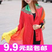 欧美大牌高档仿真丝丝巾民族风长款秋冬撞色纱巾围巾披肩沙滩丝巾