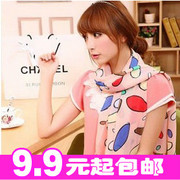 韩国秋冬女 彩色不规则椭圆鹅卵石头时尚印花雪纺丝巾披肩 围巾