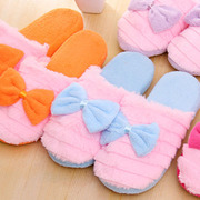 2013新款秋冬季新款粉嫩可爱蝴蝶结保暖棉拖鞋 软底室内拖鞋批发