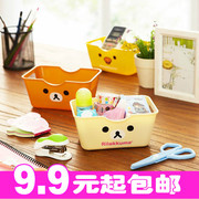 可爱小熊长方形收纳盒 迷你塑料桌面储物盒 卡通动物整理盒