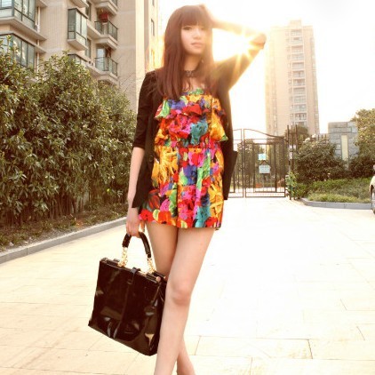 52262】现货韩版热带花花性感<em>抹胸连体短裤</em> 